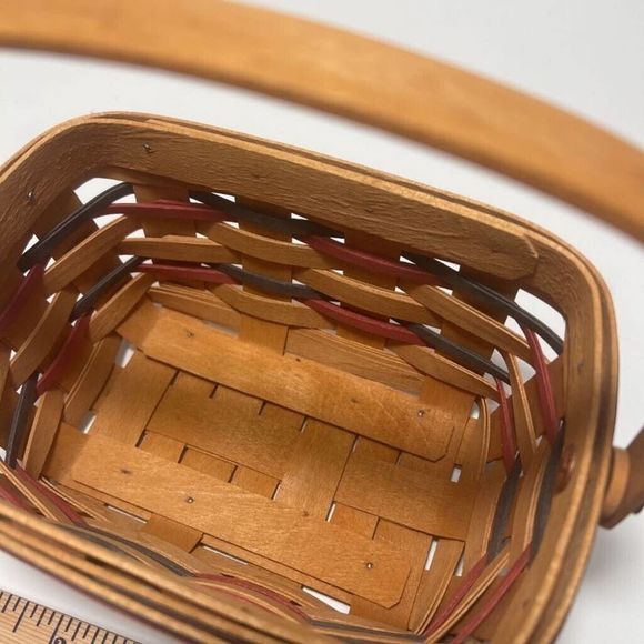 Longaberger 1997 Handwoven Basket With Handle Rectangle Red & Green Trim 5.5" - Picture 2 of 5